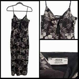 Ardene Womens Maxi Dress Tropical Floral Mesh Overlay Resort Wear Cruise M Black